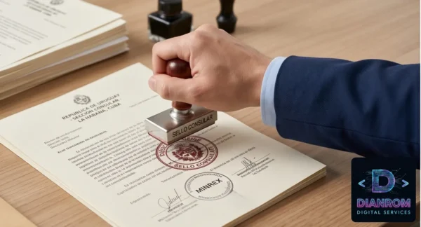 Trámite Rápido de Apostilla en Cuba Gestor revisando documentos legalizados listos para envío internacional.